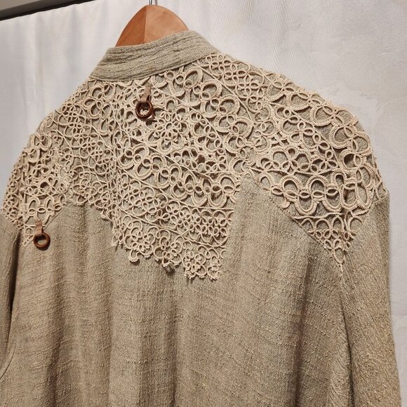 Vintage Lim's Women's OS Fits All Tan Blouse Crochet Lace Button Down Cotton USA - Picture 10 of 11